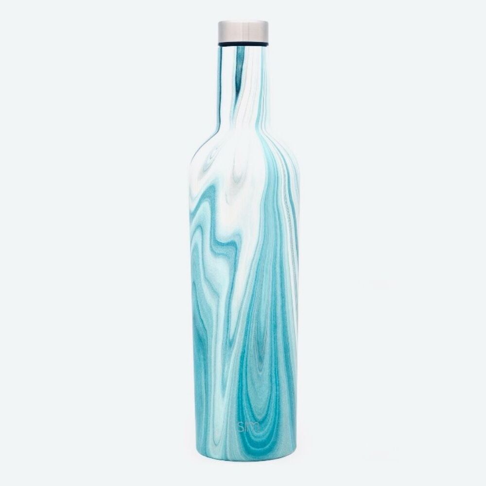 SIMPLE MODERN | NWOT Blue White Gray Marble "Ocean Quartz" Wine Bottle | 25 oz